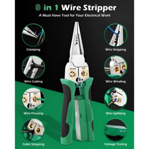 „8 viename“ laidų nuėmiklis ir kirpiklis (20,7 cm) – Nuima izoliaciją, kerpa, užspaudžia ir testuoja įtampą vienu įrankiu | POWERPLIERS