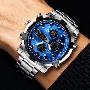 Dvigubo ciferblato plieninis laikrodis | WATCHROX